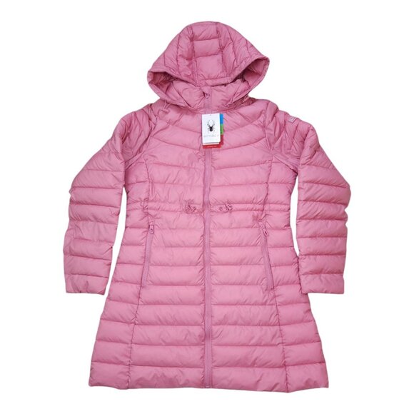 Spyder Hooded Quilted Jacket M Women Mauve Rose Wind & Water Resistant $189 - Picture 1 of 16